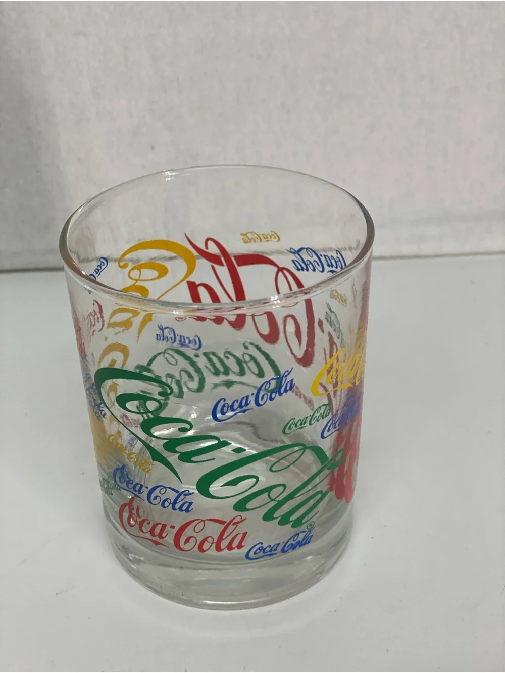 Coca Cola Multicolor 12 Ounce Glass Retro 1980's Rocks Collectible Colorful Fun